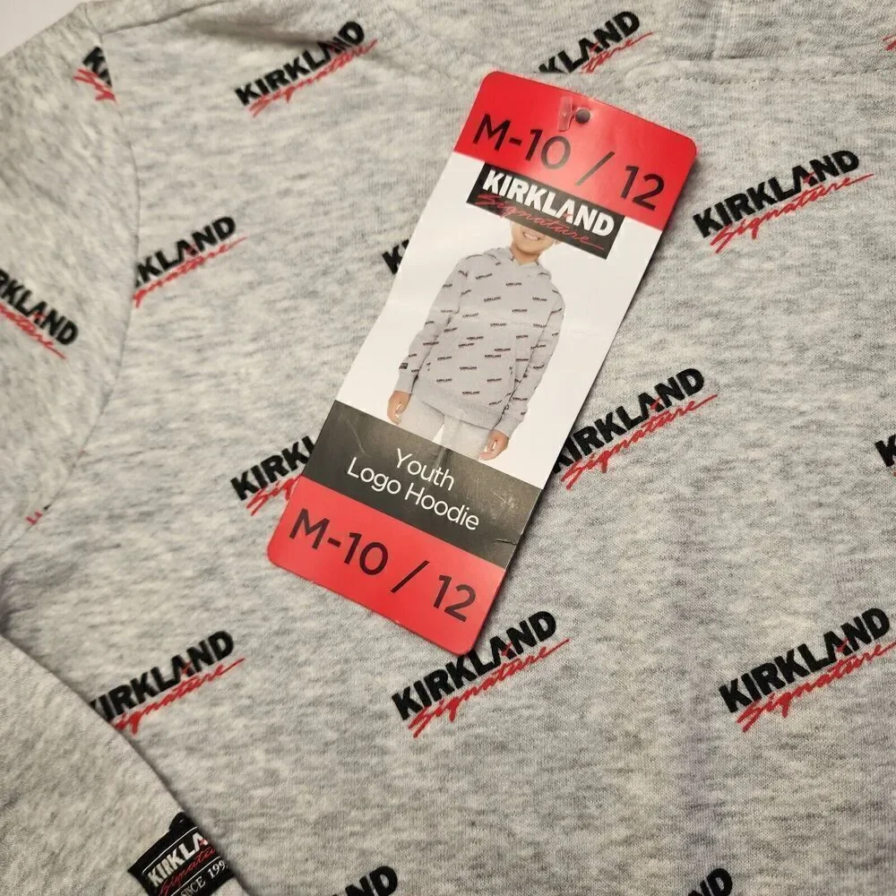 Kirkland Signature Boys Girls Hoodie Gray Logo Relaxed Fit Kids M 10 12